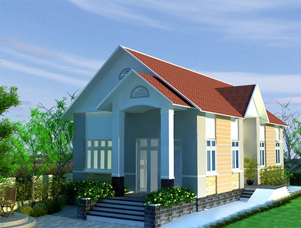 Mẫu nhà mái tôn giả ngói kiểu mái lệch rất sang trọng