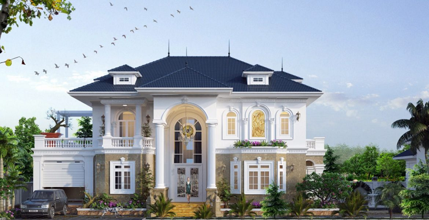 Thiết kế nhà 2 tầng theo phong cách cổ điển quyền quý