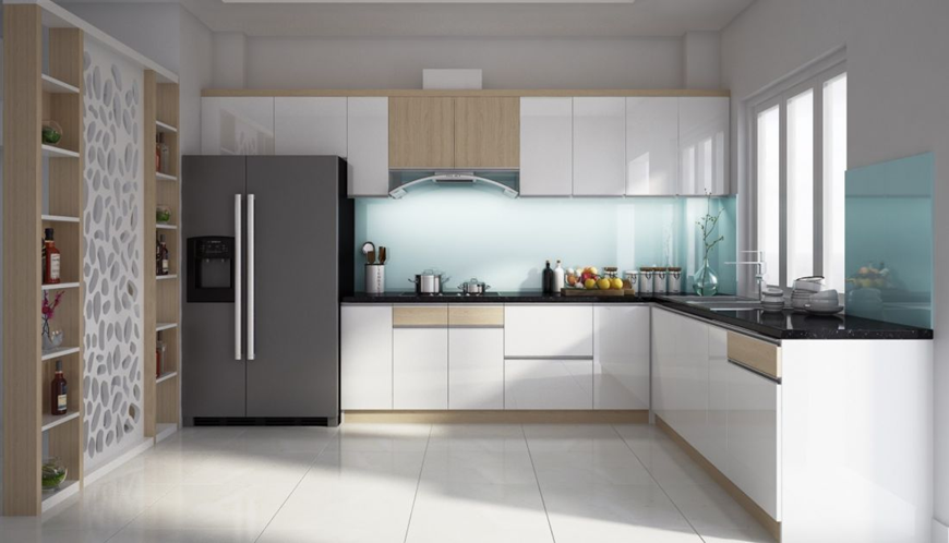 Màu sắc tinh tế tạo nên không gian phòng bếp sang trọng cho thiết kế nhà chung cư