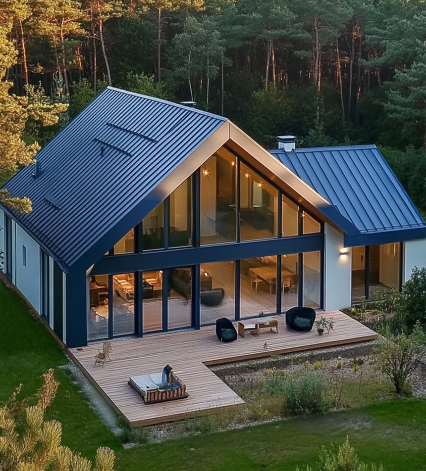 Nhà cấp 4 phong cách truyền thống với mái tôn xanh dương