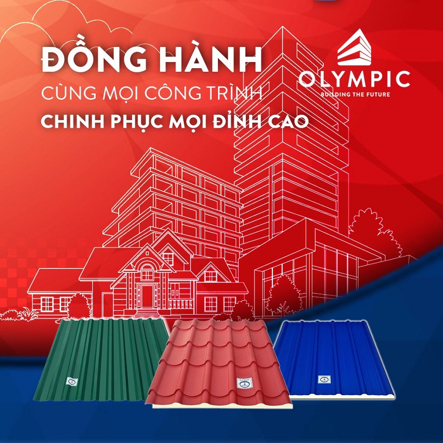 Tôn Olympic vừa bền đẹp vừa đa dạng từ kiểu dáng đến màu sắc nên có thể kết hợp với nhiều kiểu úp nóc tôn