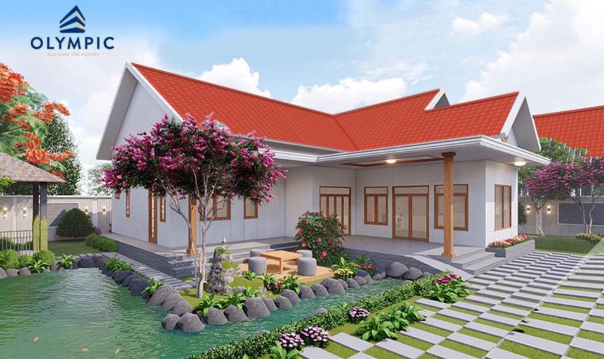 Mẫu nhà vườn sử dụng tôn lạnh Olympic đỏ kim cương