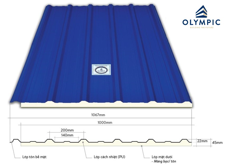 Cấu tạo tôn cách nhiệt sóng vuông thương hiệu Olympic