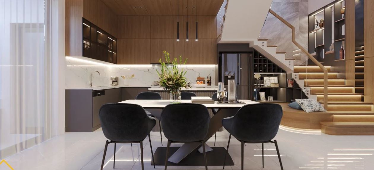 Mẫu thiết kế phòng bếp đẹp với diện tích rộng, hiện đại