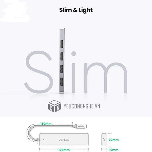 Bộ chia hub USB-C 3.0 4 cổng Ugreen (70336)