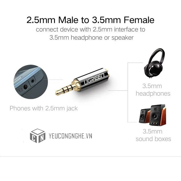 Jack chuyển 3.5mm female sang 2.5mm male chính hãng Ugreen