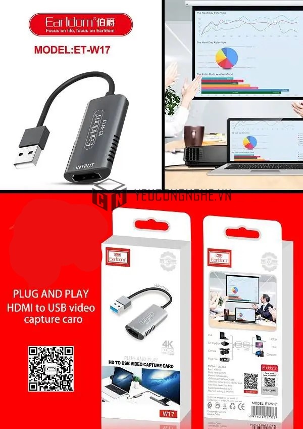 Cáp chuyển đổi USB Video Capture Card (HDMI to USB) Earldom ET-W17