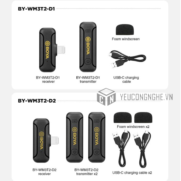 BOYA BY-WM3T-D1/ BY-WM3T-D2 dành cho iPhone - Mic thu âm không dây 2.4GHz mini