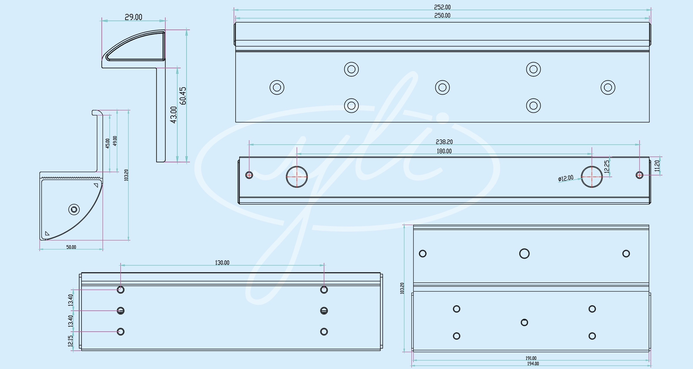 Kích thước bộ gá khóa từ MBK-280ZLC