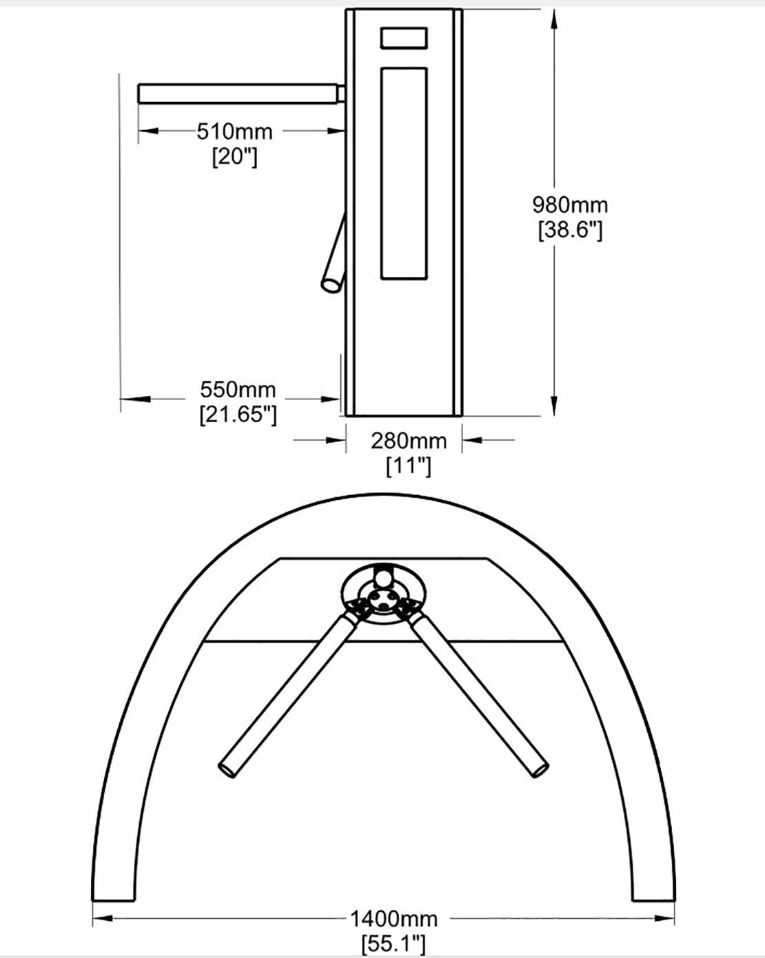 Kích thước của  cổng xoay 3 càng tripod turnstile JDGD-17