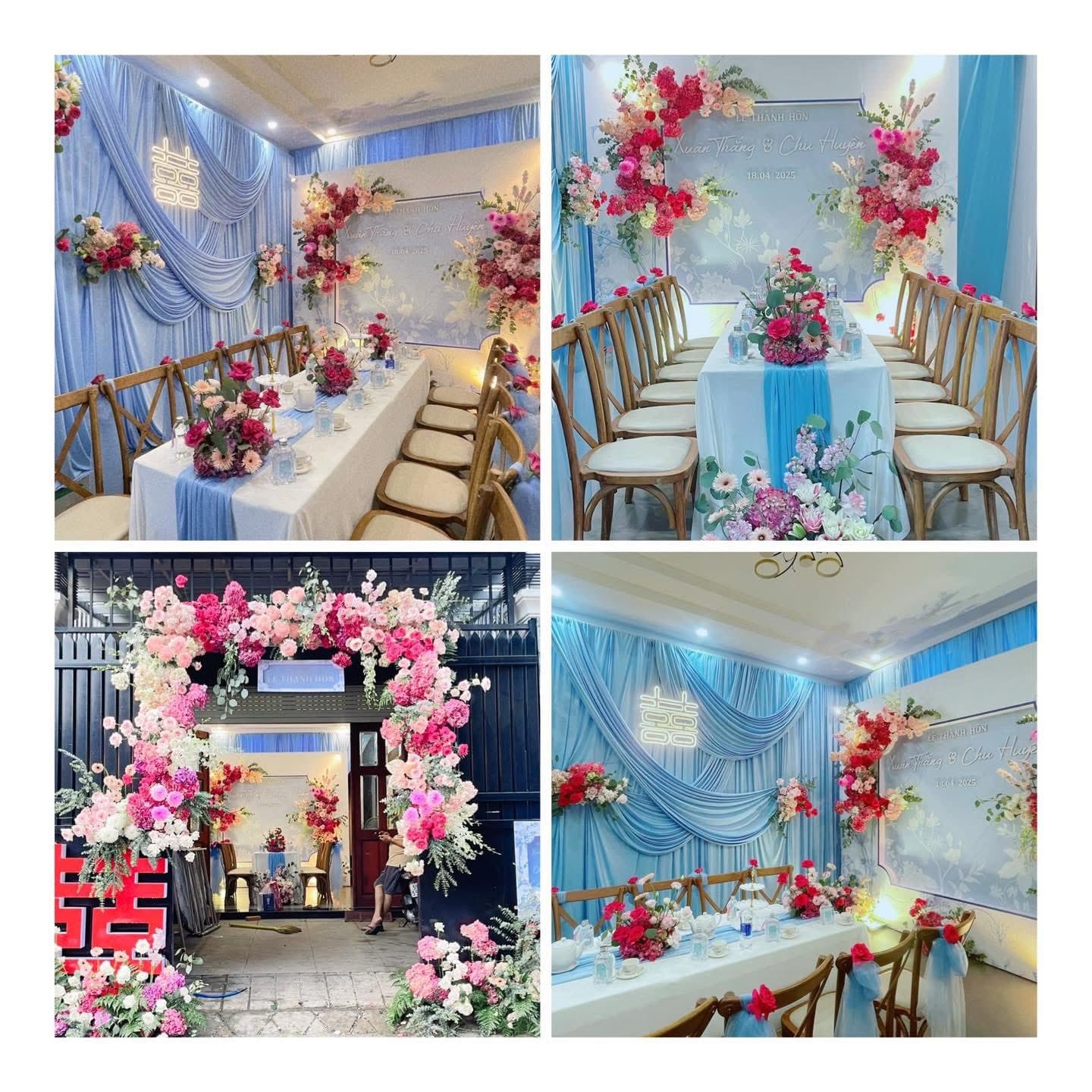 Trang Trí Lễ Gia Tiên Tone Xanh Thiên Thanh