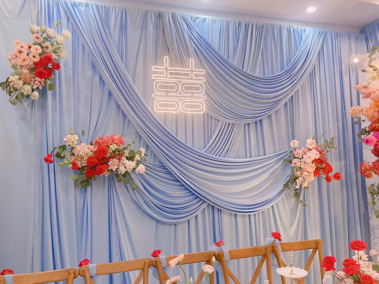 Trang Trí Lễ Gia Tiên Tone Xanh Thiên Thanh