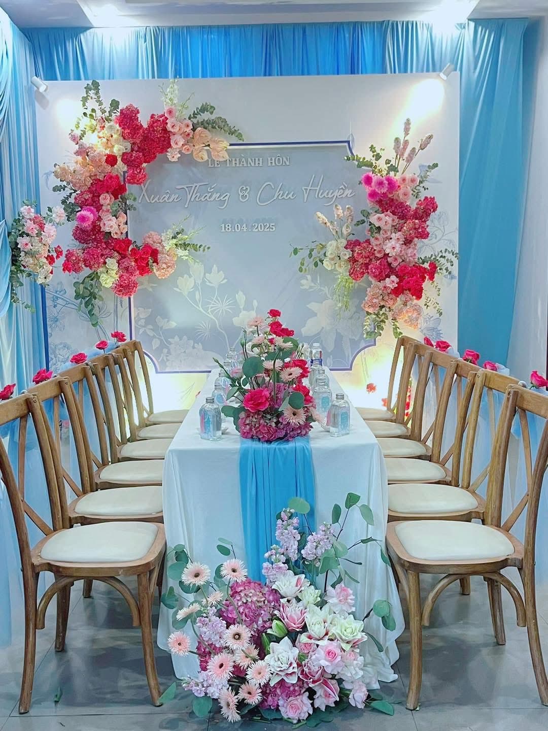 Trang Trí Lễ Gia Tiên Tone Xanh Thiên Thanh