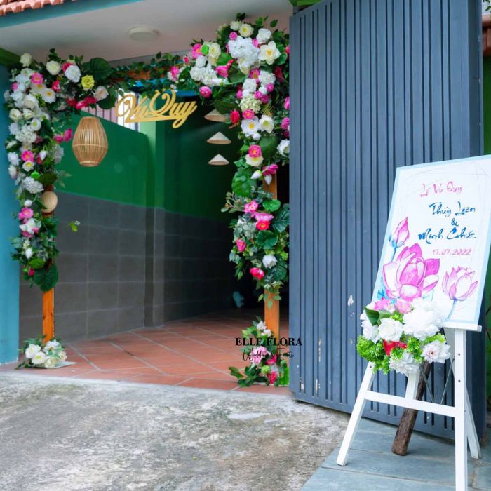 Cổng hoa cưới sen hồng