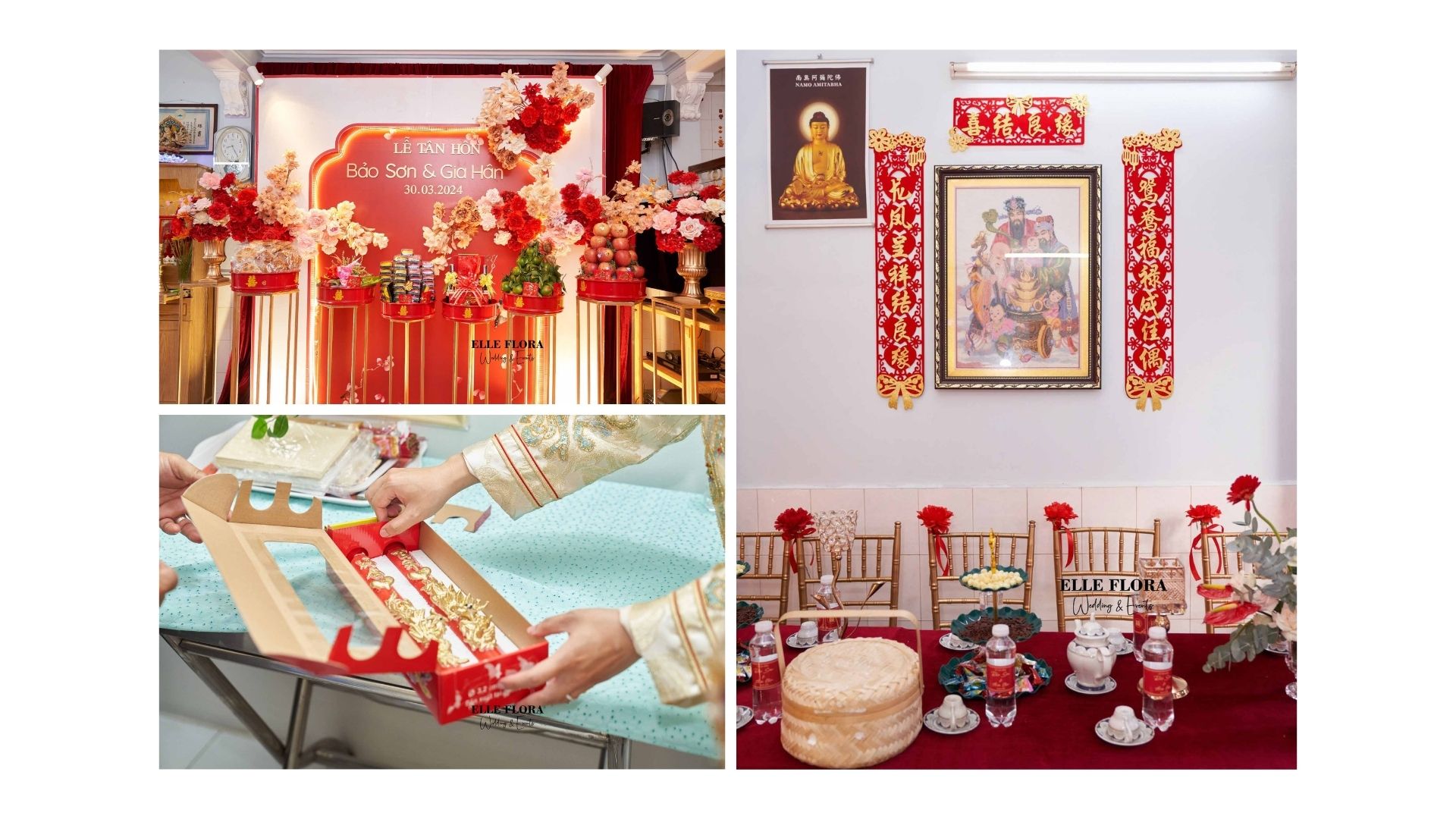 Backdrop chử hỷ gói trang trí gia tiên cao cấp Trung Hoa Form Đỏ