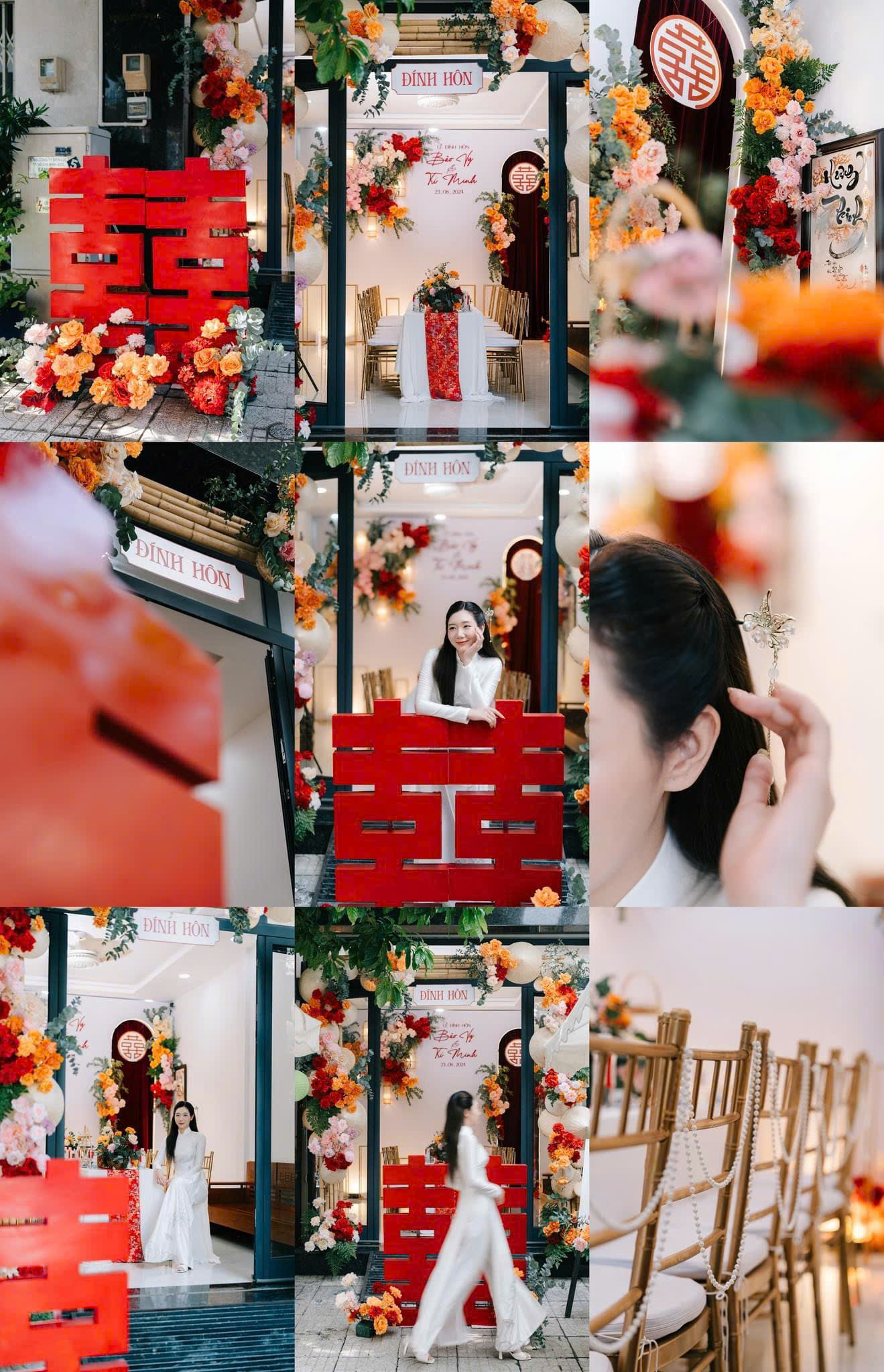 Trang trí gia tiên tone đỏ cam