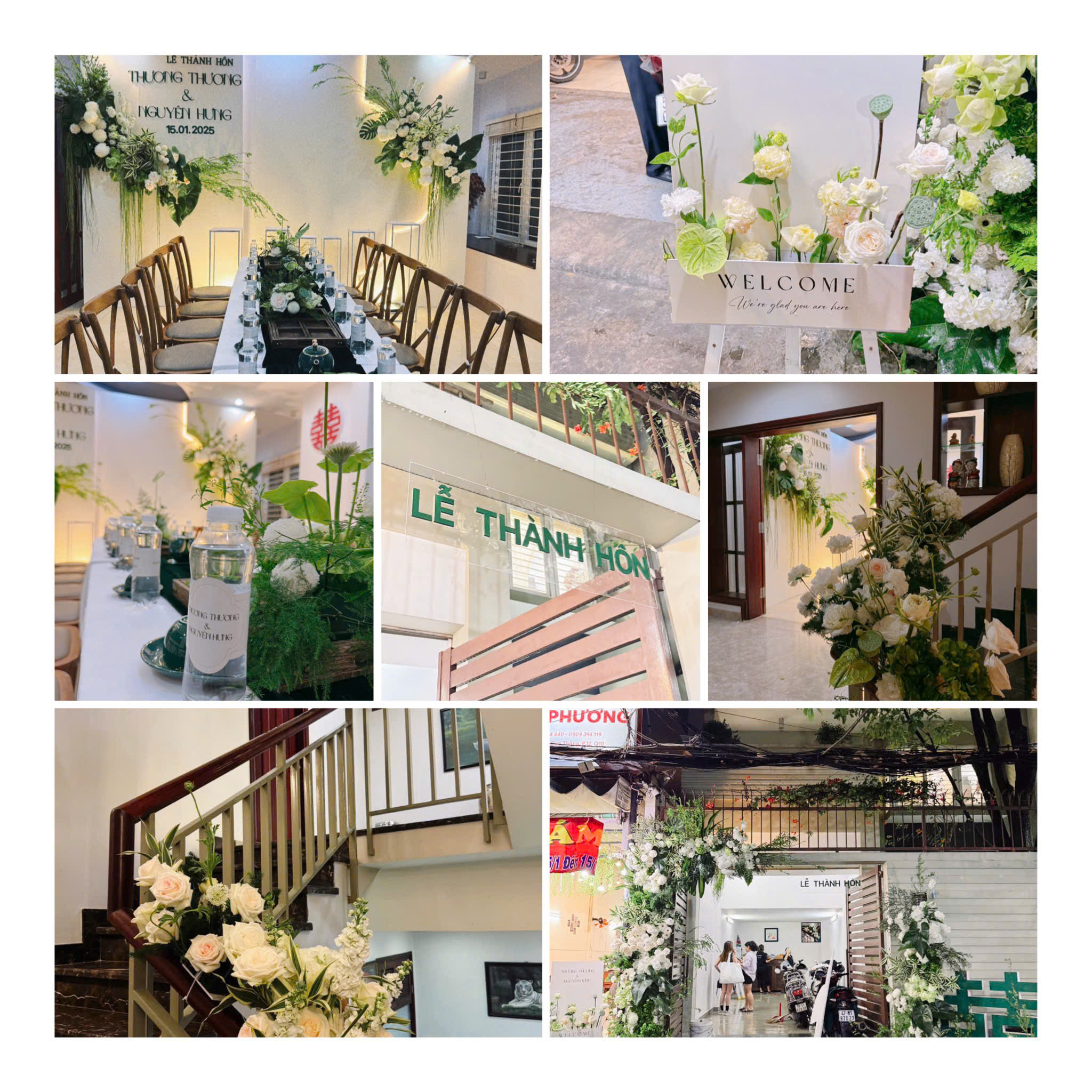 Trang trí gia tiên tone trắng xanh