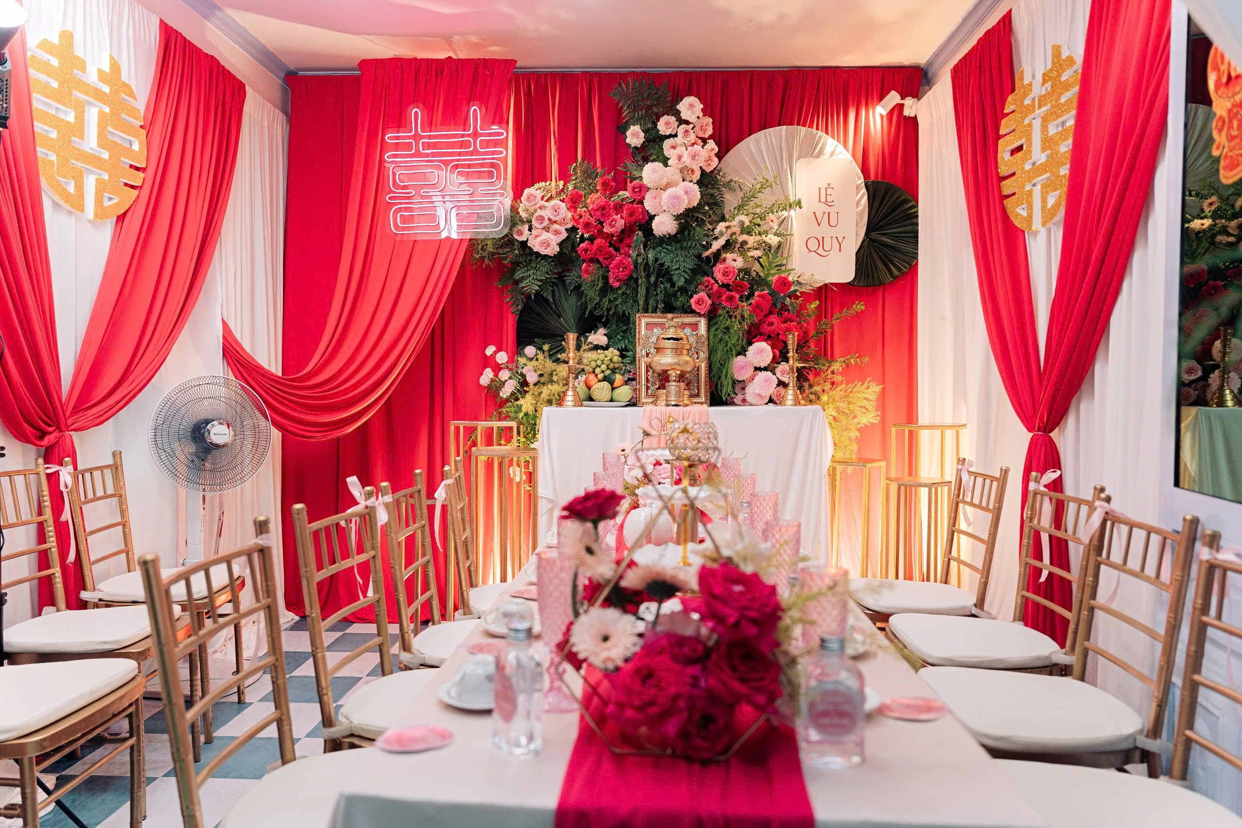 Trang Trí Lễ Vu Quy Tông Đỏ Hồng Trắng Đẹp Nhẹ Nhàng