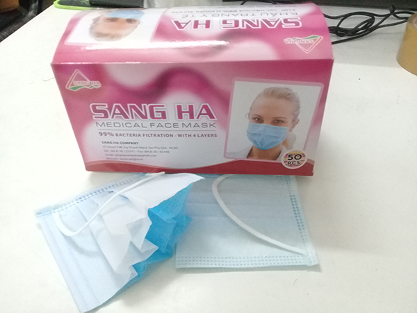 Khẩu trang Sang Hà màu hồng 4 lớp