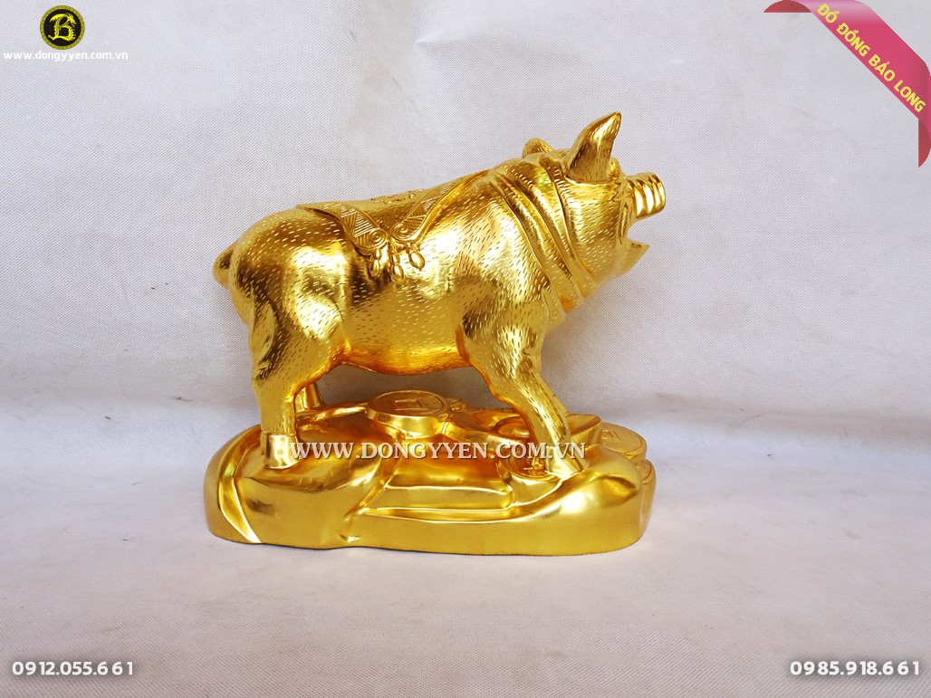 Heo phong thủy bằng đồng đỏ dát vàng 9999 cực đẹp