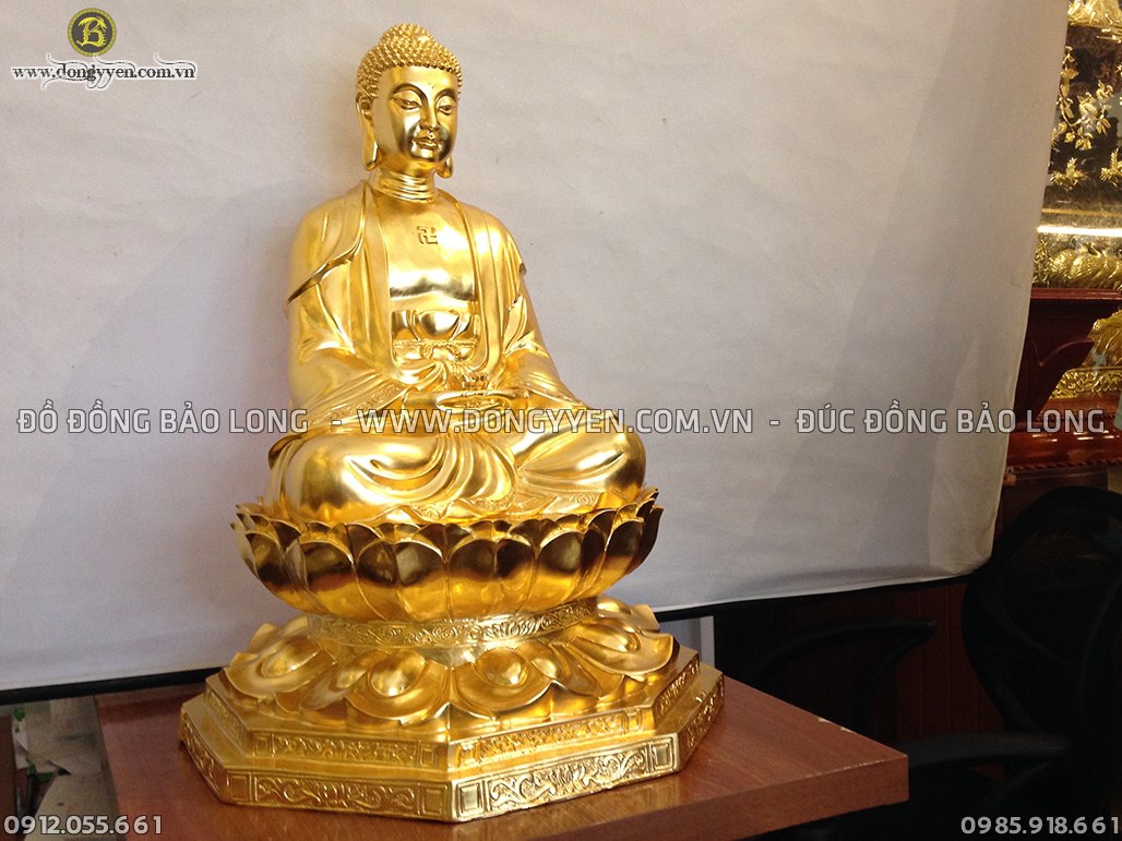 Tượng Bổn Sư Thích Ca ngồi đài sen cao 68cm dát vàng 9999