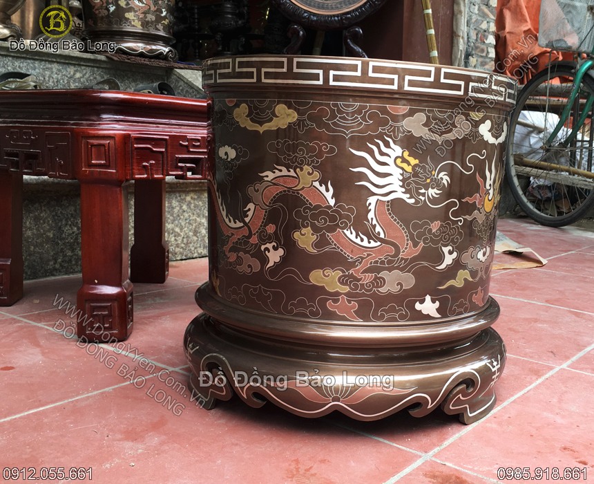 Bát hương đồng khảm ngũ sắc cao 35cm