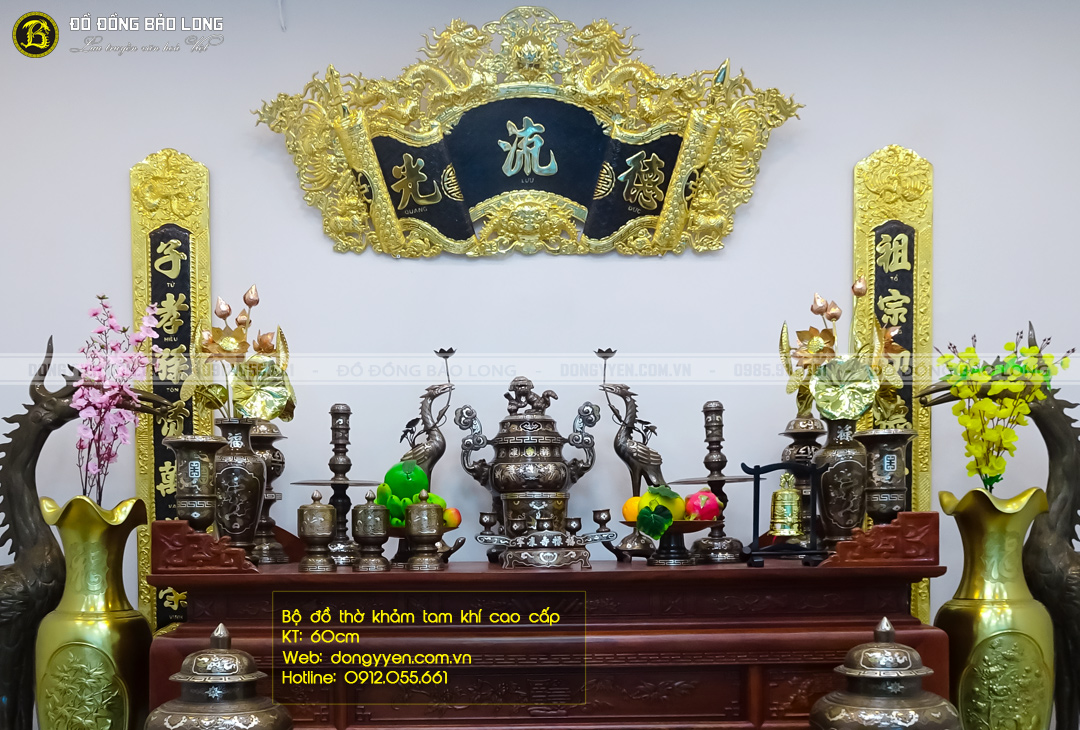bộ đồ thờ khảm tam khí cao cấp 60cm