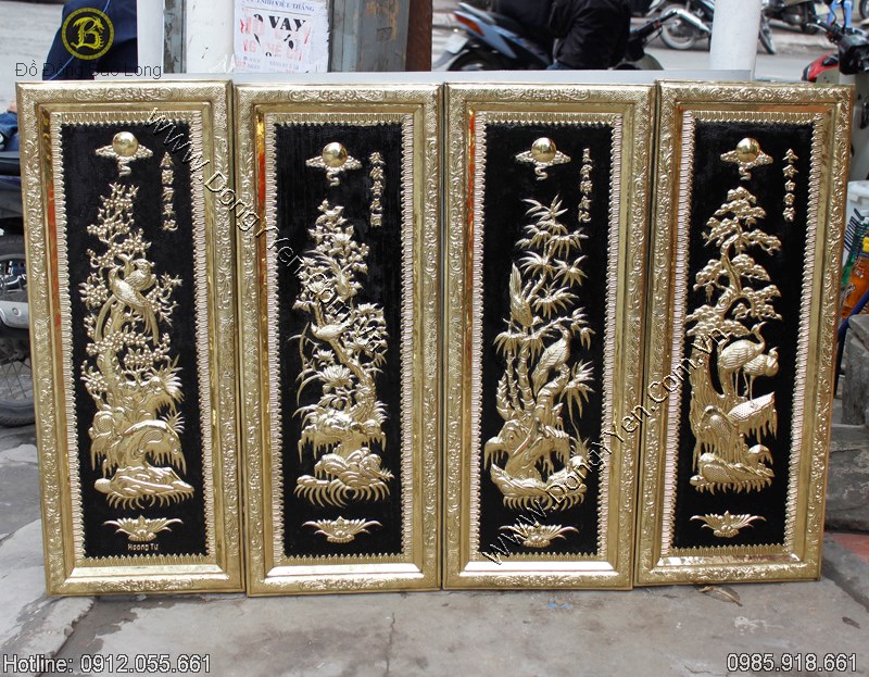 Bộ tranh tứ quý khung đồng liền mê 1m