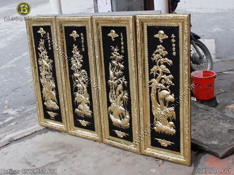 Tranh Tứ quý Xuân Hạ Thu Đông được chạm tay tinh xảo