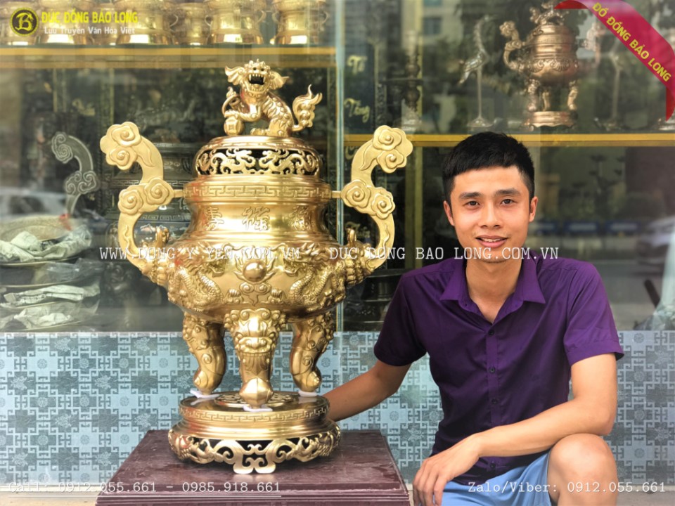 Đỉnh rồng nổi đúc bằng đồng catut cao 81cm