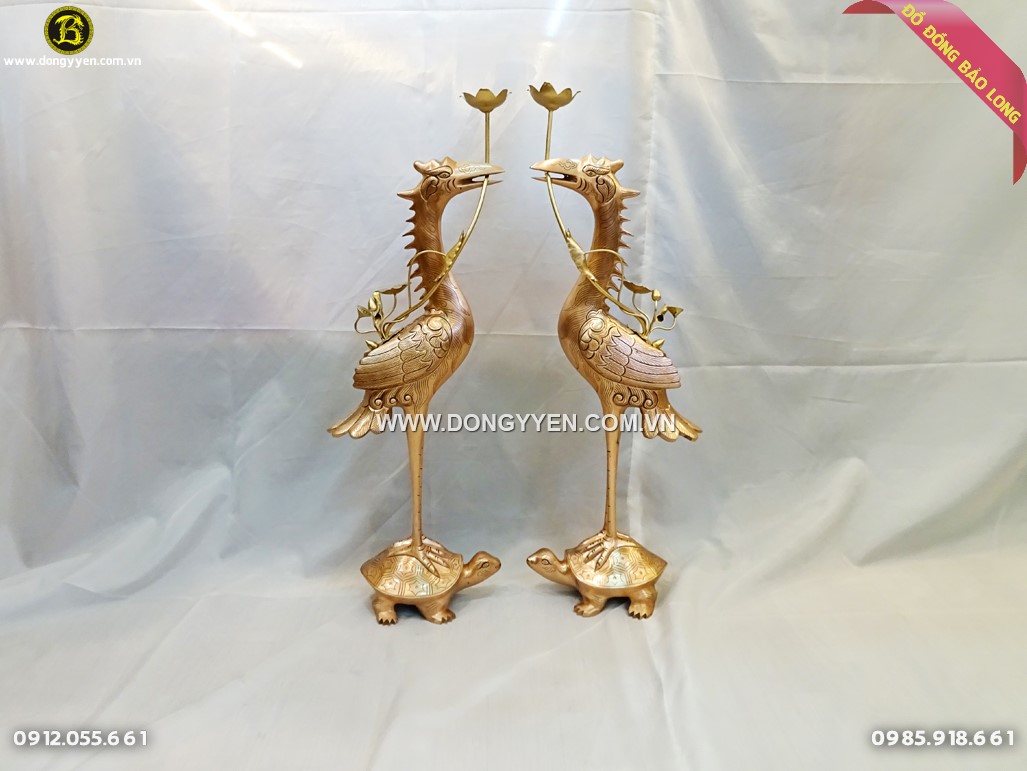 Đôi Hạc Đồng Đỏ Ám Hoa Văn mãu mộc 70cm