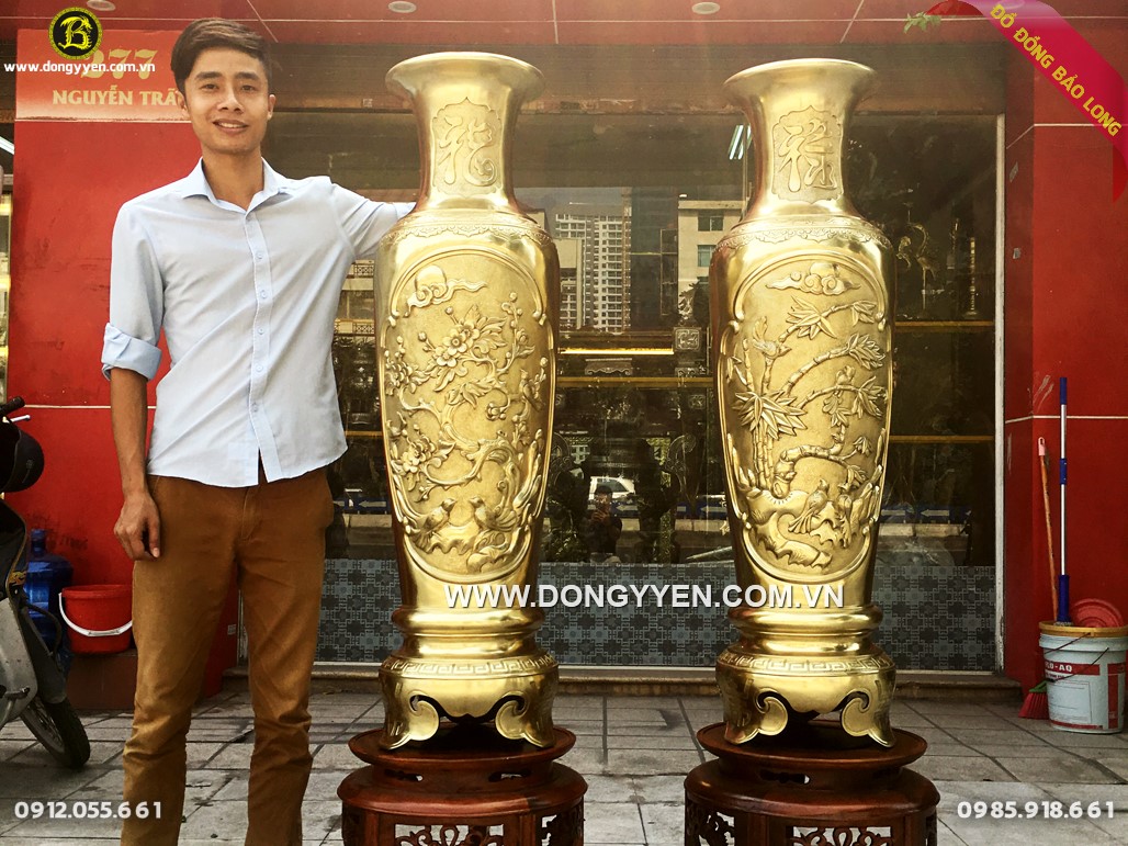 Đôi Lộc Bình Tứ Quý 1m27 Đúc Bằng Đồng Vỏ Đạn Katut