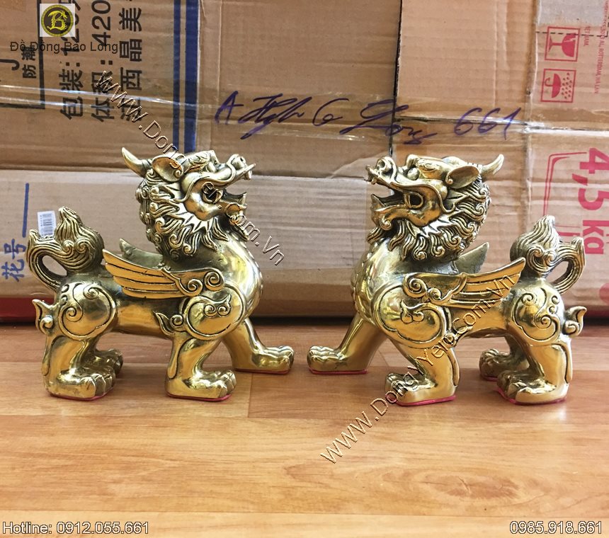 Đôi Tỳ Hưu bằng đồng mạ vàng cao 16cm