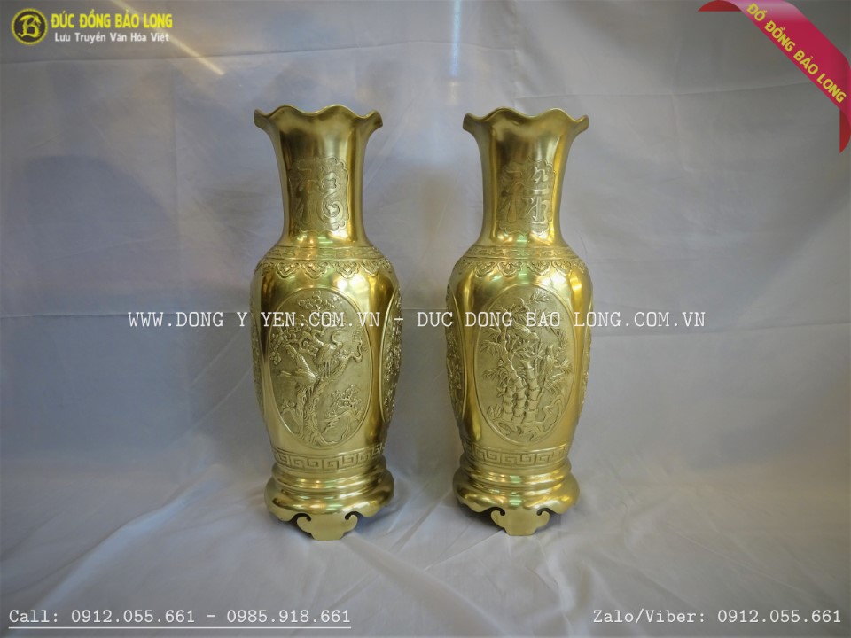 Lộc bình tứ quý đúc thủ công bằng đồng Katut