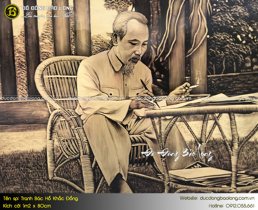 tranh bác hồ khắc đồng khổ 1m2 x 80cm