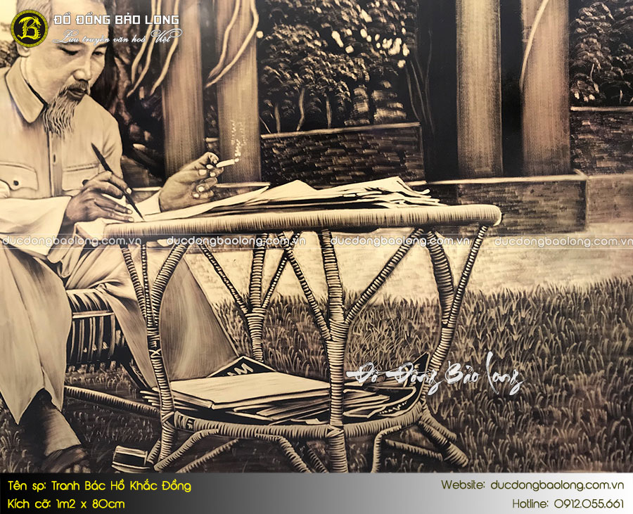 tranh bác hồ khắc đồng khổ 1m2 x 80cm