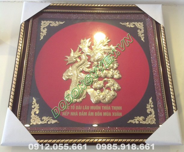 Tranh đồng chữ Đức hóa rồng kích thước vuông 60cm
