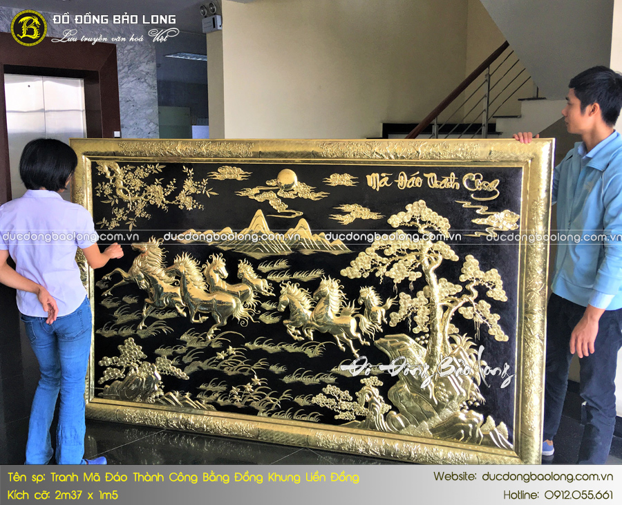 tranh mã đáo thành công bằng đồng khung liền đồng 2m37 x 1m55