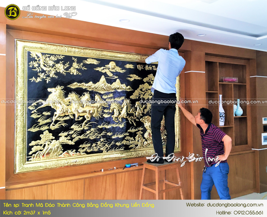 tranh mã đáo thành công bằng đồng khung liền đồng 2m37 x 1m55