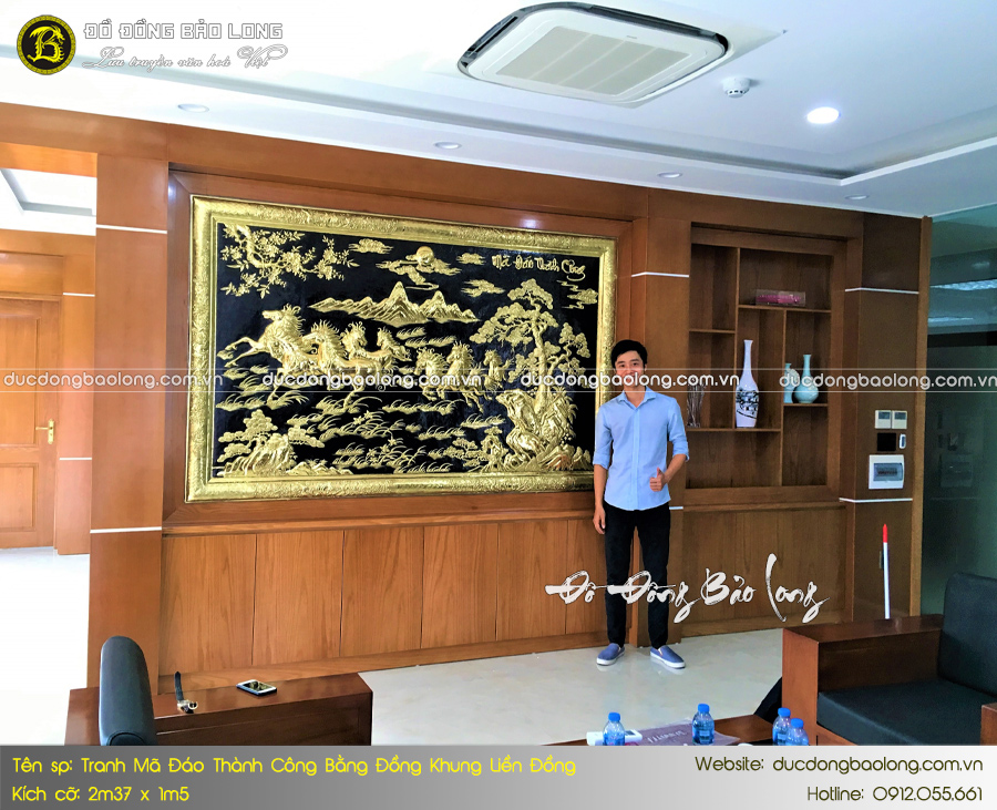 tranh mã đáo thành công bằng đồng khung liền đồng 2m37 x 1m55