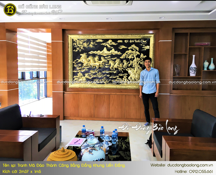 tranh mã đáo thành công bằng đồng khung liền đồng 2m37 x 1m55