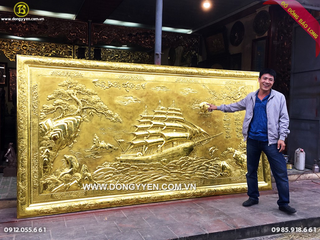 Tranh thuận buồm xuôi gió khung đồng 3m4x1m76 dát vàng 9999