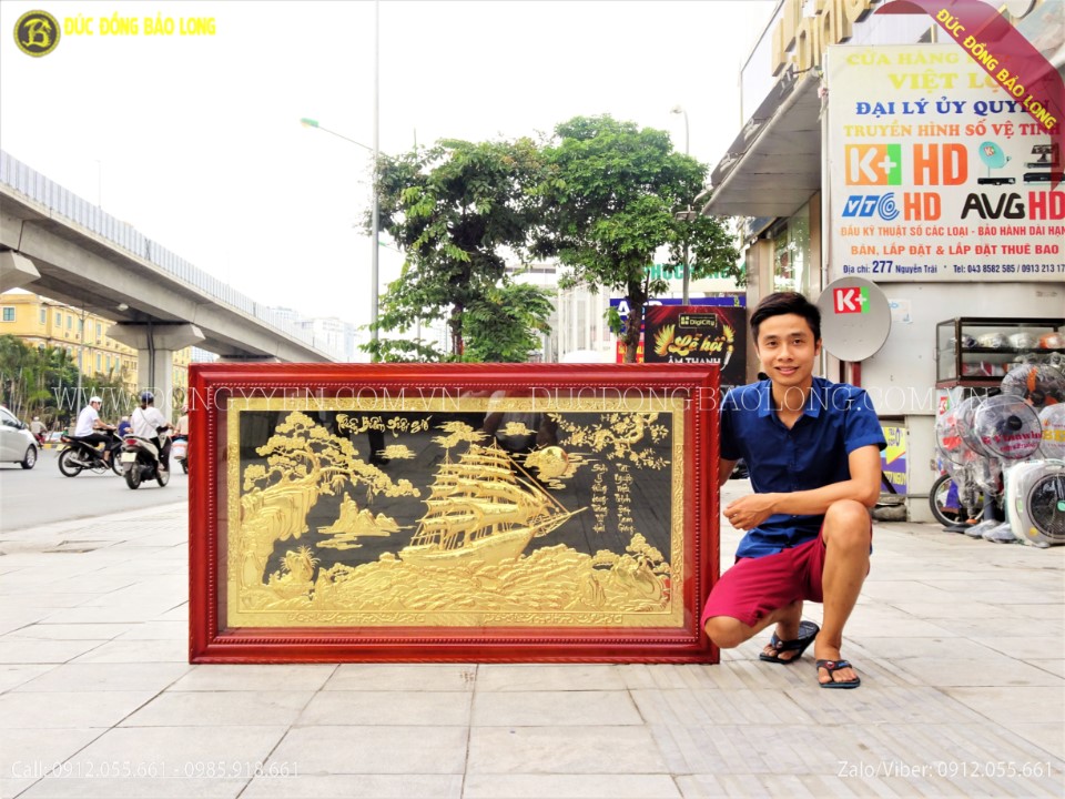 Tranh thuận buồm xuôi gió bằng đồng mạ vàng 24k