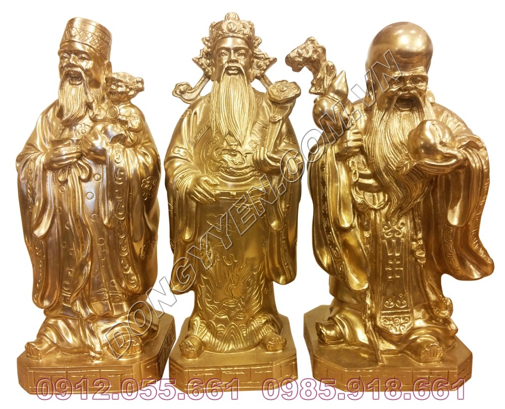 Tượng đồng Tam đa 3 ông Phúc - Lộc - Thọ cao 20cm