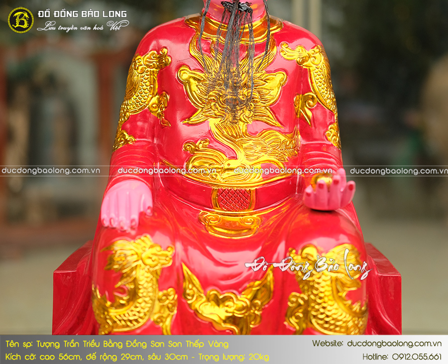 tượng đức thánh trần bằng đồng sơn son thếp vàng cao 56cm
