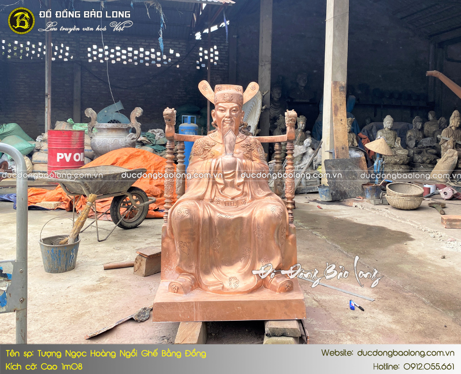Tượng ngọc hoàng ngồi ghế bằng đồng đỏ cao 1m08