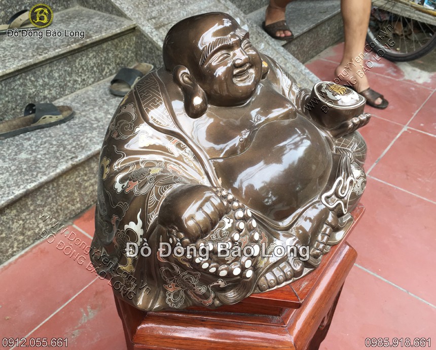Tượng Phật Di Lặc đúc thủ công bằng đồng đỏ, khảm ngũ sắc cao cấp