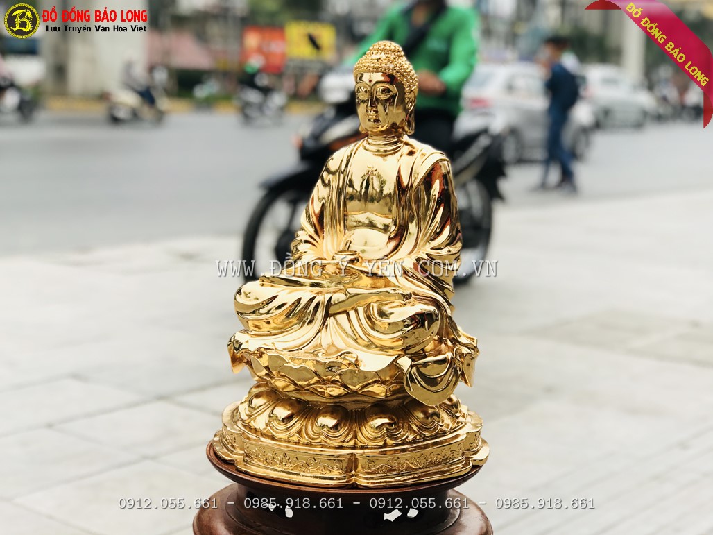 Tượng Phật Thích Ca bằng đồng mạ vàng 24k cao 42cm