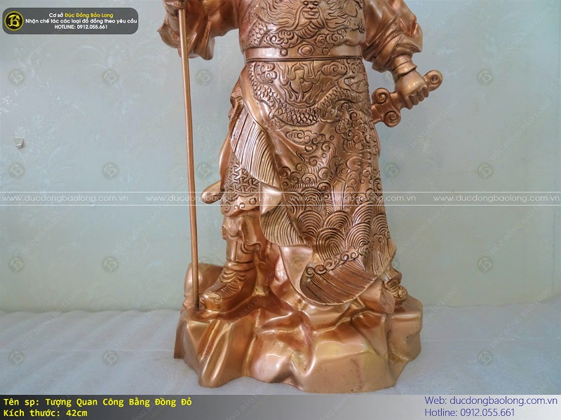 tượng quan công bằng đồng đỏ 42cm