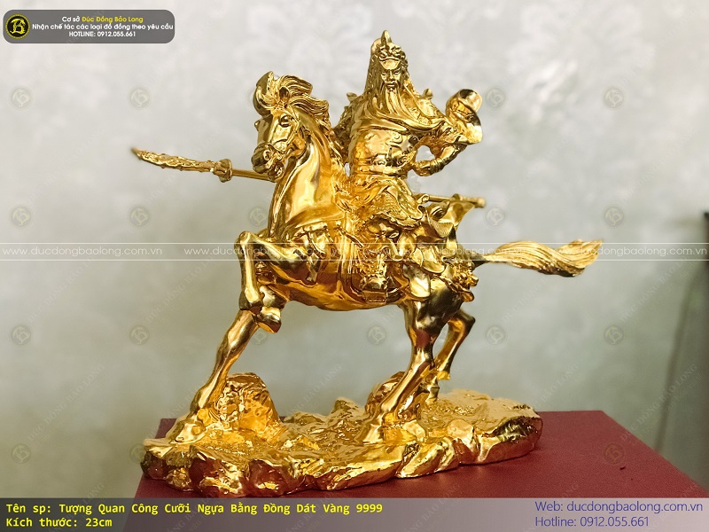 tượng quan công cưỡi ngựa bằng đồng 23cm dát vàng